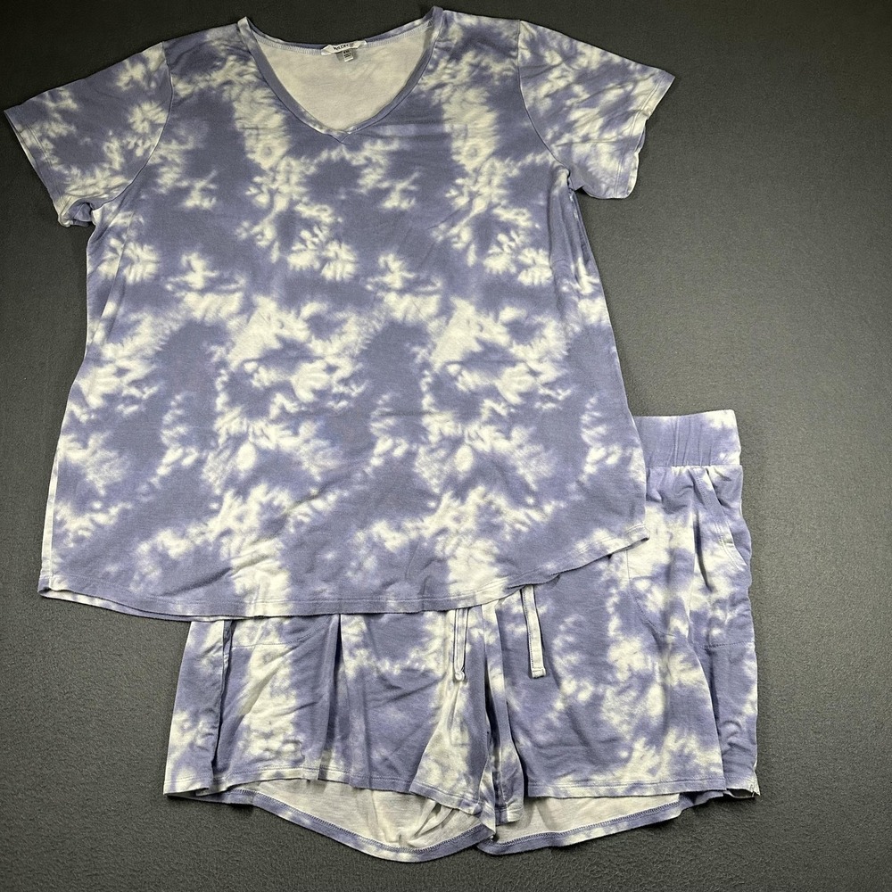 Wildfox Pajama Set Womens XXL Blue Tie Dye V Neck Shorts Lounge Sleepwear 2 Pc
